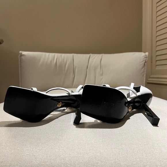 Versace White Safety Pin Heel Sandals - Picture 5 of 6